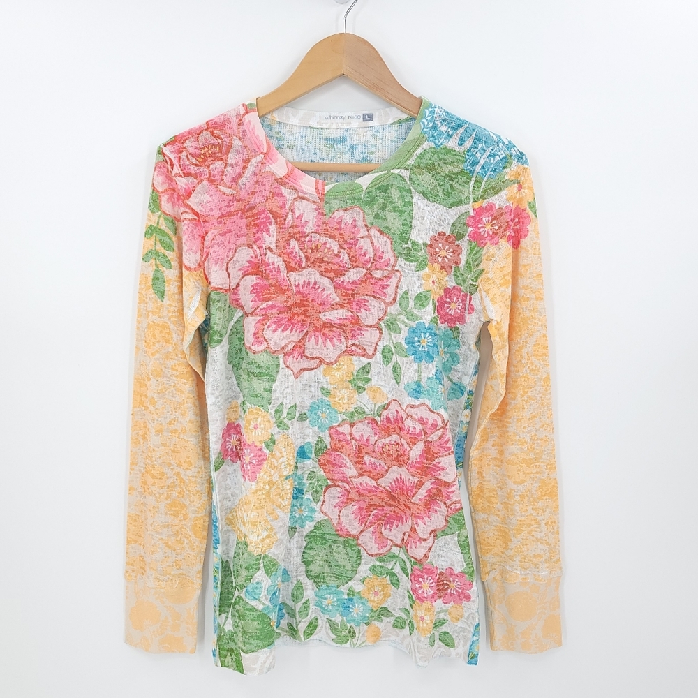 Sundance Catalog Floral Burnout Long Sleeve T-Shirt Lightweight Thermal